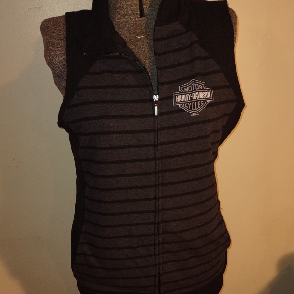 Harley-Davidson Black and Gray Striped Womens Vest